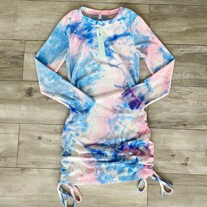 Pink & Blue Tie Dye Long Sleeve Dress